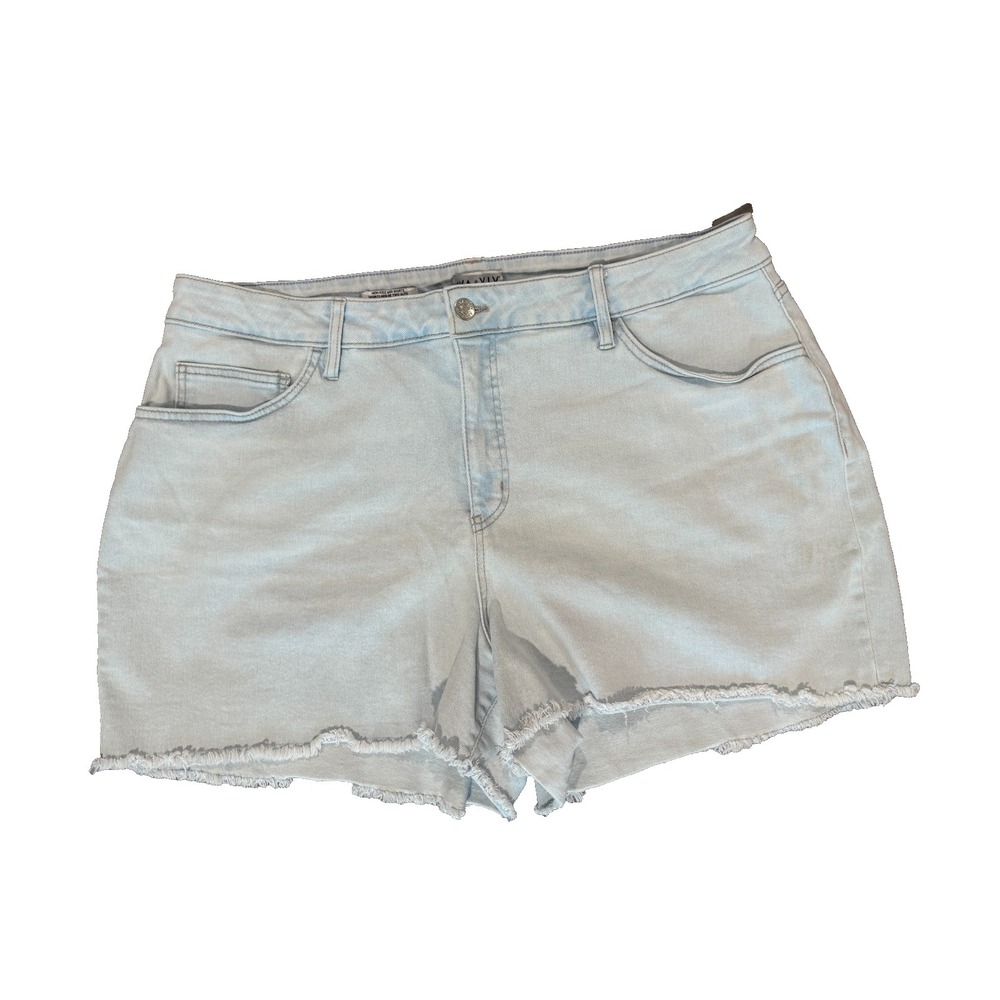 Ava & Viv Womens Plus Size 20 High Rise Midi Denim Shorts Light Wash Raw Hem 3 "